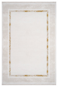 Gold Area Rug – Machine Made Rug with Laser Cut Fringe and 11 mm Pile Height