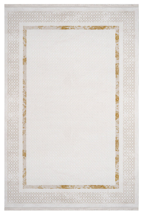 Gold Area Rug – Machine Made Rug with Laser Cut Fringe and 11 mm Pile Height