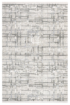 Grey Geometric Area Rug – Durable Machine Made Cotton Base Carpet for Living Room