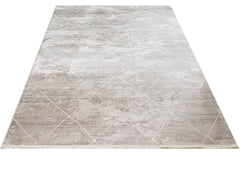 Microfiber Area Rug – Beige Geometric Machine Made Rug with Soft Texture