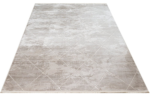 Microfiber Area Rug – Beige Geometric Machine Made Rug with Soft Texture