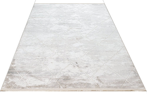 Machine Made Area Rug - Geometric Cream Microfiber Rug by Luxess Durable Floor Covering