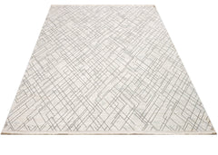 Microfiber Area Rug – Machine Made Cream Geometric Cotton Base Carpet by Luxess