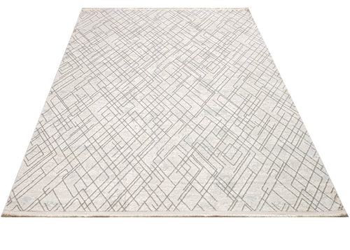 Microfiber Area Rug – Machine Made Cream Geometric Cotton Base Carpet by Luxess