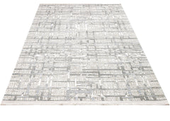Grey Geometric Area Rug – Durable Machine Made Cotton Base Carpet for Living Room