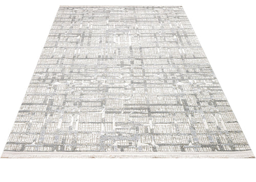 Grey Geometric Area Rug – Durable Machine Made Cotton Base Carpet for Living Room