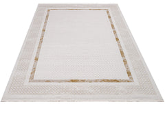 Gold Area Rug – Machine Made Rug with Laser Cut Fringe and 11 mm Pile Height