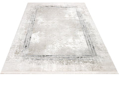 Grey Area Rug – Machine Made Cotton Frame Design Rug, Washable & Durable Floor Covering