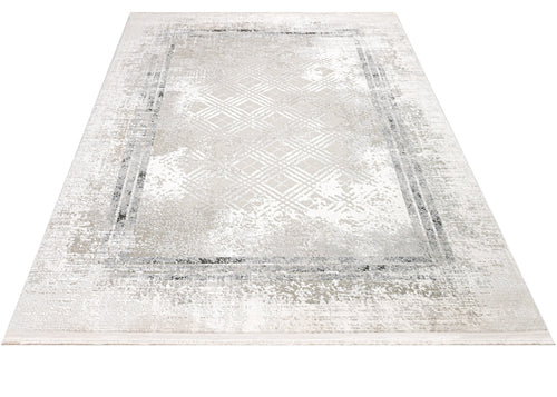 Grey Area Rug – Machine Made Cotton Frame Design Rug, Washable & Durable Floor Covering