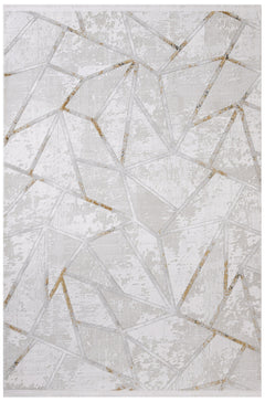 Cotton Area Rug - Gold Geometric Machine Made Rug with Soft Cotton Threads