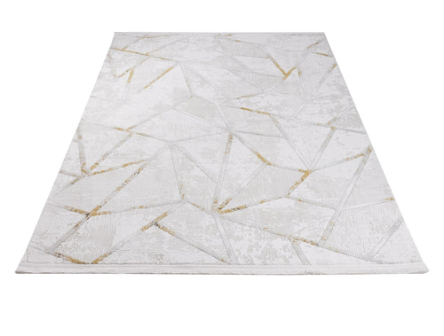 Cotton Area Rug - Gold Geometric Machine Made Rug with Soft Cotton Threads