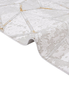 Cotton Area Rug - Gold Geometric Machine Made Rug with Soft Cotton Threads