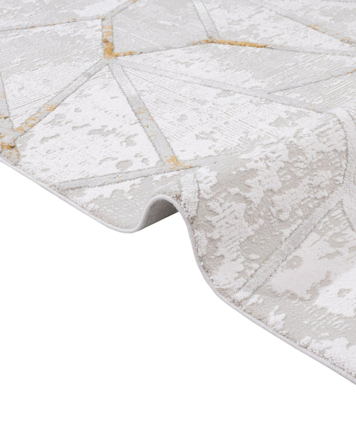 Cotton Area Rug - Gold Geometric Machine Made Rug with Soft Cotton Threads