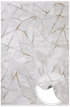 Cotton Area Rug - Gold Geometric Machine Made Rug with Soft Cotton Threads