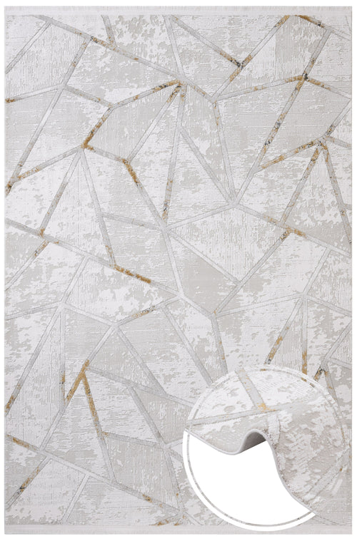 Cotton Area Rug - Gold Geometric Machine Made Rug with Soft Cotton Threads