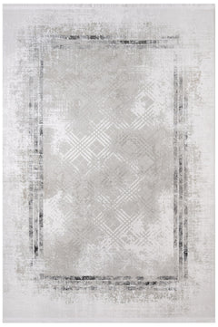 Cotton Area Rug - Machine Made Grey Frame Rug | Soft, Washable & Non Slip