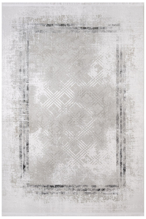 Cotton Area Rug - Machine Made Grey Frame Rug | Soft, Washable & Non Slip