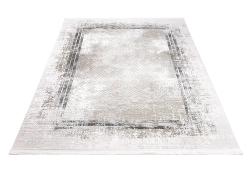Cotton Area Rug - Machine Made Grey Frame Rug | Soft, Washable & Non Slip