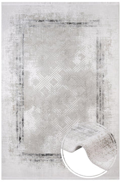 Cotton Area Rug - Machine Made Grey Frame Rug | Soft, Washable & Non Slip