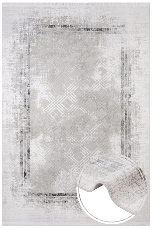 Cotton Area Rug - Machine Made Grey Frame Rug | Soft, Washable & Non Slip