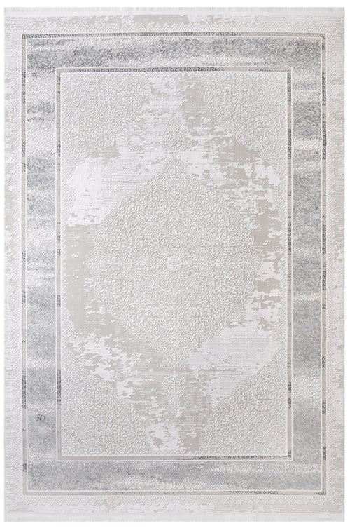 Cotton Area Rug – Machine Made Grey Frame Rug with Soft Cotton Threads