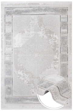 Cotton Area Rug – Machine Made Grey Frame Rug with Soft Cotton Threads