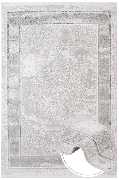 Cotton Area Rug – Machine Made Grey Frame Rug with Soft Cotton Threads