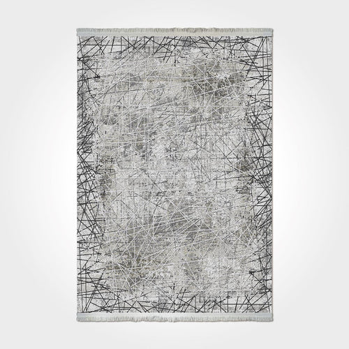 Grey Geometric Area Rug - Machine Made Rug With 7mm Pile Height & Anti Slip