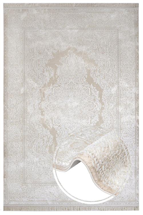 Classic Area Rug - Periwinkle Cream Machine Made Rug with Fringed Edge