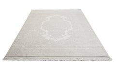 Cream Area Rug – Classic Machine Made Rug with Fringed Edges, Acrylic Floor Carpet