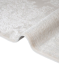 Cream Area Rug – Classic Machine Made Rug with Fringed Edges, Acrylic Floor Carpet