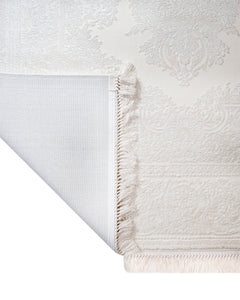 Cream Area Rug – Classic Machine Made Rug with Fringed Edges, Acrylic Floor Carpet