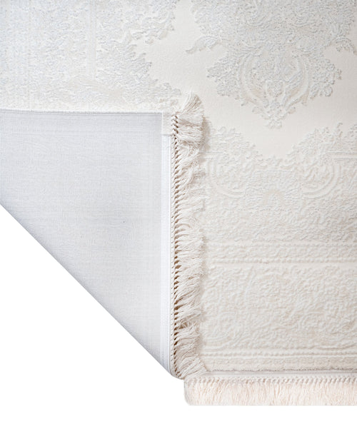 Cream Area Rug – Classic Machine Made Rug with Fringed Edges, Acrylic Floor Carpet