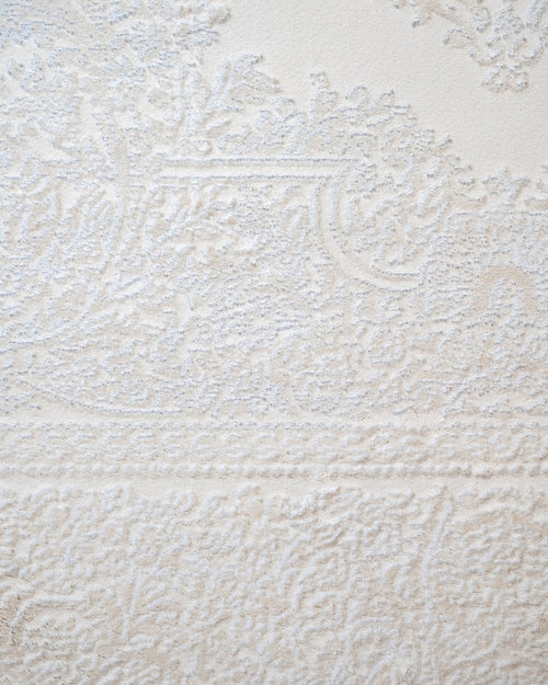 Cream Area Rug – Classic Machine Made Rug with Fringed Edges, Acrylic Floor Carpet