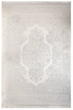 Cream Area Rug – Classic Machine Made Rug with Fringed Edges, Acrylic Floor Carpet