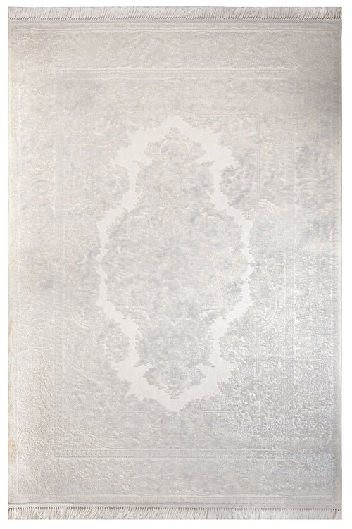 Cream Area Rug – Classic Machine Made Rug with Fringed Edges, Acrylic Floor Carpet