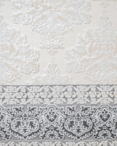 Geometric Area Rug – Machine Made Beige Acrylic Floor Covering With Fringed Edges