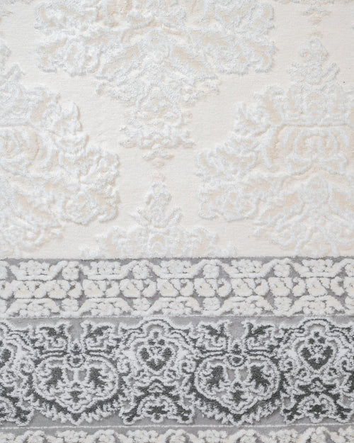 Geometric Area Rug – Machine Made Beige Acrylic Floor Covering With Fringed Edges