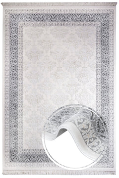 Geometric Area Rug – Machine Made Beige Acrylic Floor Covering With Fringed Edges