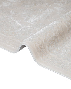 Geometric Area Rug - Machine Made Cream Acrylic Floor Carpet With Fringed Edges