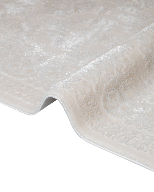 Geometric Area Rug - Machine Made Cream Acrylic Floor Carpet With Fringed Edges