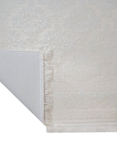 Geometric Area Rug - Machine Made Cream Acrylic Floor Carpet With Fringed Edges