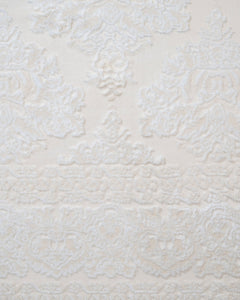 Geometric Area Rug - Machine Made Cream Acrylic Floor Carpet With Fringed Edges