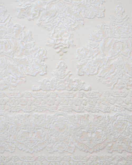 Geometric Area Rug - Machine Made Cream Acrylic Floor Carpet With Fringed Edges