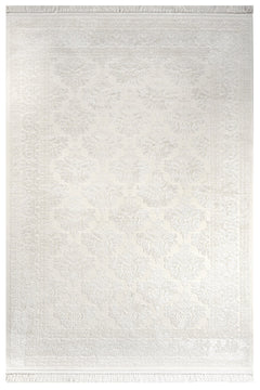 Geometric Area Rug - Machine Made Cream Acrylic Floor Carpet With Fringed Edges