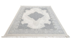 Classic Area Rug – Machine Made Cream Acrylic Carpet with Fringed Edges