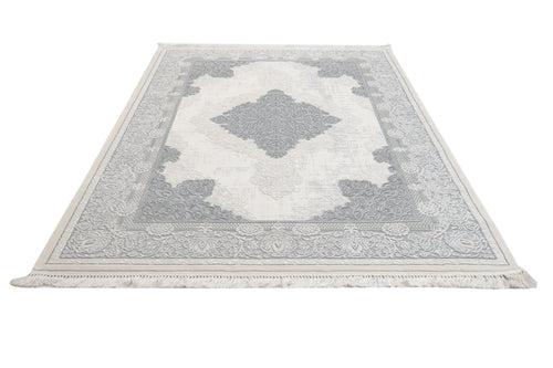 Classic Area Rug – Machine Made Cream Acrylic Carpet with Fringed Edges