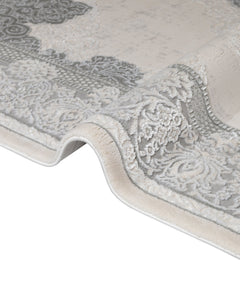 Classic Area Rug – Machine Made Cream Acrylic Carpet with Fringed Edges