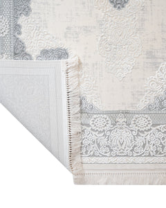 Classic Area Rug – Machine Made Cream Acrylic Carpet with Fringed Edges