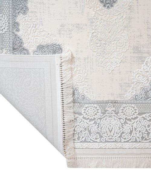 Classic Area Rug – Machine Made Cream Acrylic Carpet with Fringed Edges